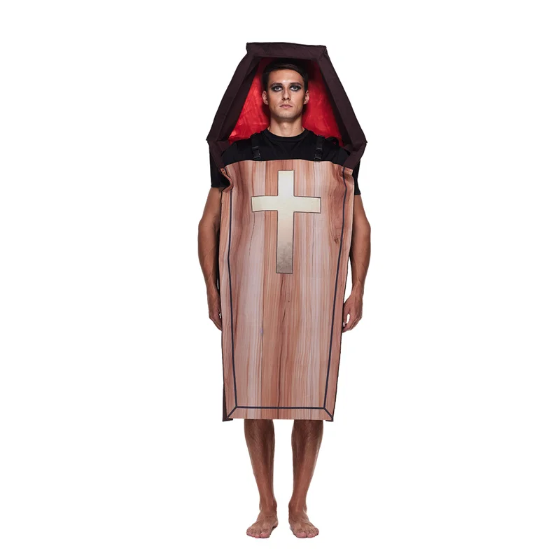 Adult Scary Coffin Costume Halloween Men Vampire Casket Tunic Outfits Carnival Easter Purim Fancy Dress