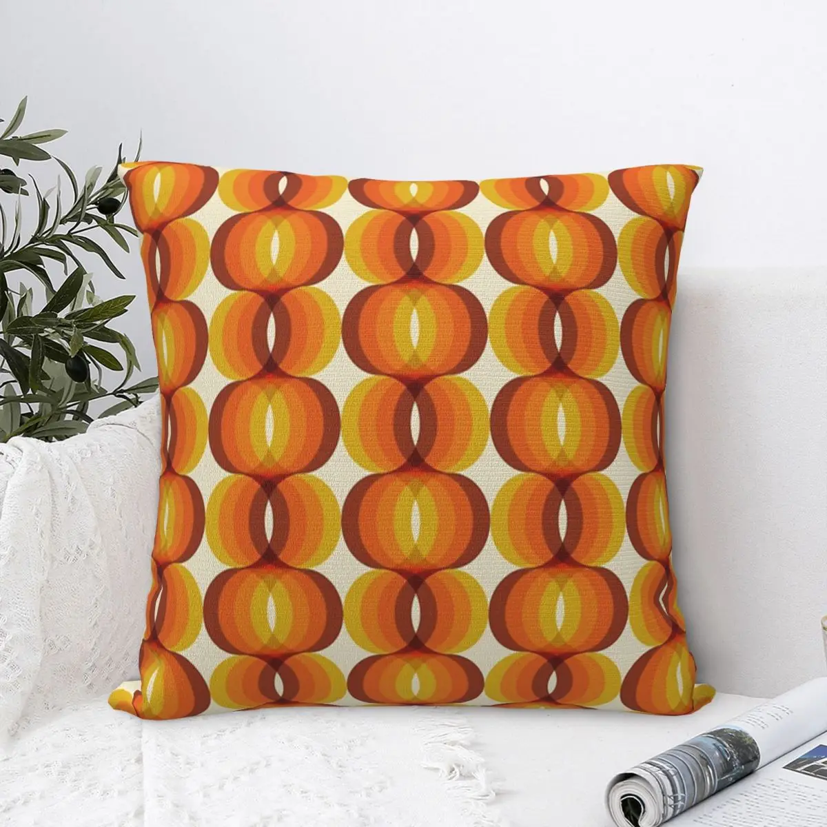 Retro Pillow Case, Cushion Cover, Orange, Brown, Ivory, Kawaii Pillowcases, Decorative Pillow