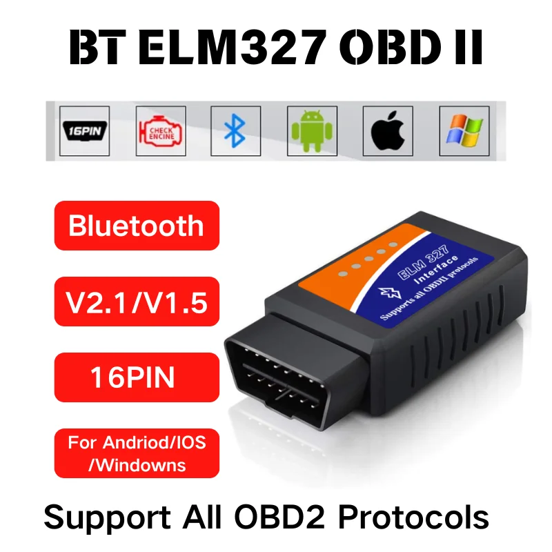 Bluetooth ELM327 OBD2 Code Reader Scanner V1.5/V2.1 Car Diagnostic Tools For Android/iOS/Windows 16PIN Interface Automotive