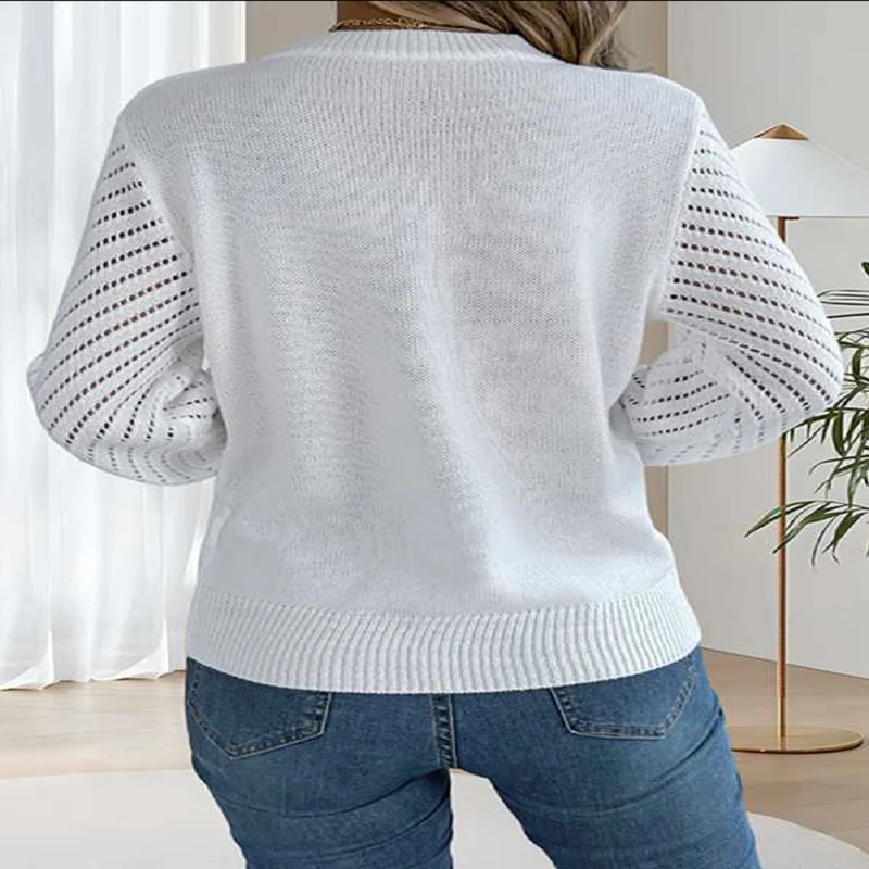 

Long Sleeve Shirts for Women Fall Fashion V Neck Hollow Out Sweaters Trendy Solid Loose Comfy Blouses