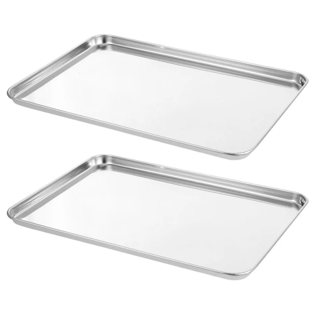 

2pcs Stainless Steel Steaming Rectangular Food Serving Tray For Cold Noodles Rice Rolls Drainage Groove Design - Dishwasher
