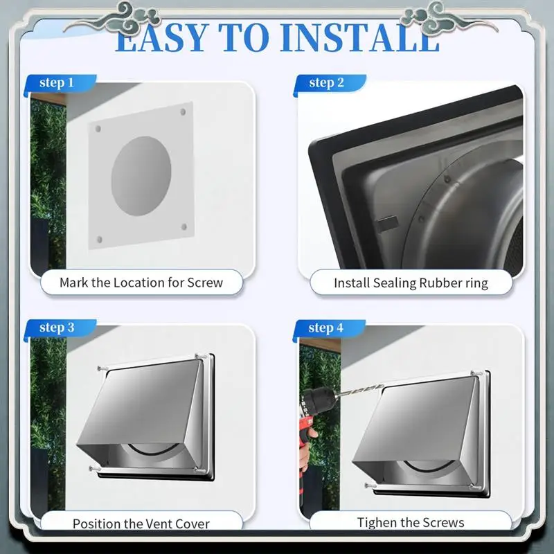 Durable Dryer Vent Cover Outside 6 Inch With Removable Mesh, Exterior Metal Outside Dryer Vent Cover Cap For House