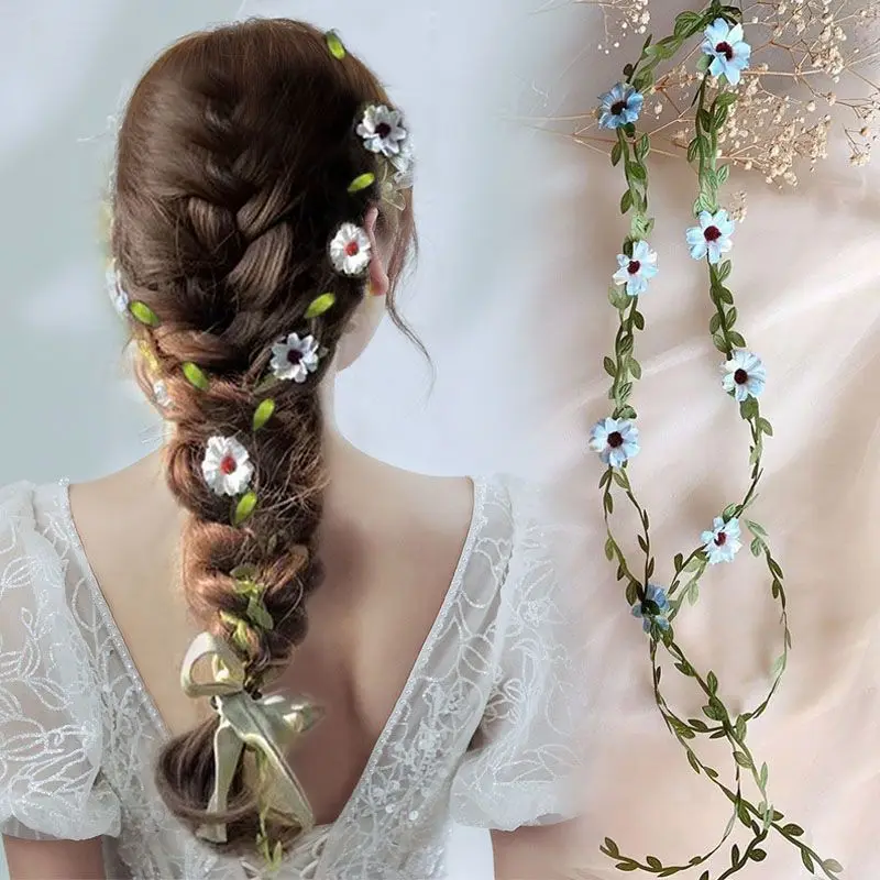 

New Fairy Daisy Bohemia Garland Flower Crown Women Headbands with Adjustable Ribbon Girls Floral Wreath Bridal Halo Headpiece