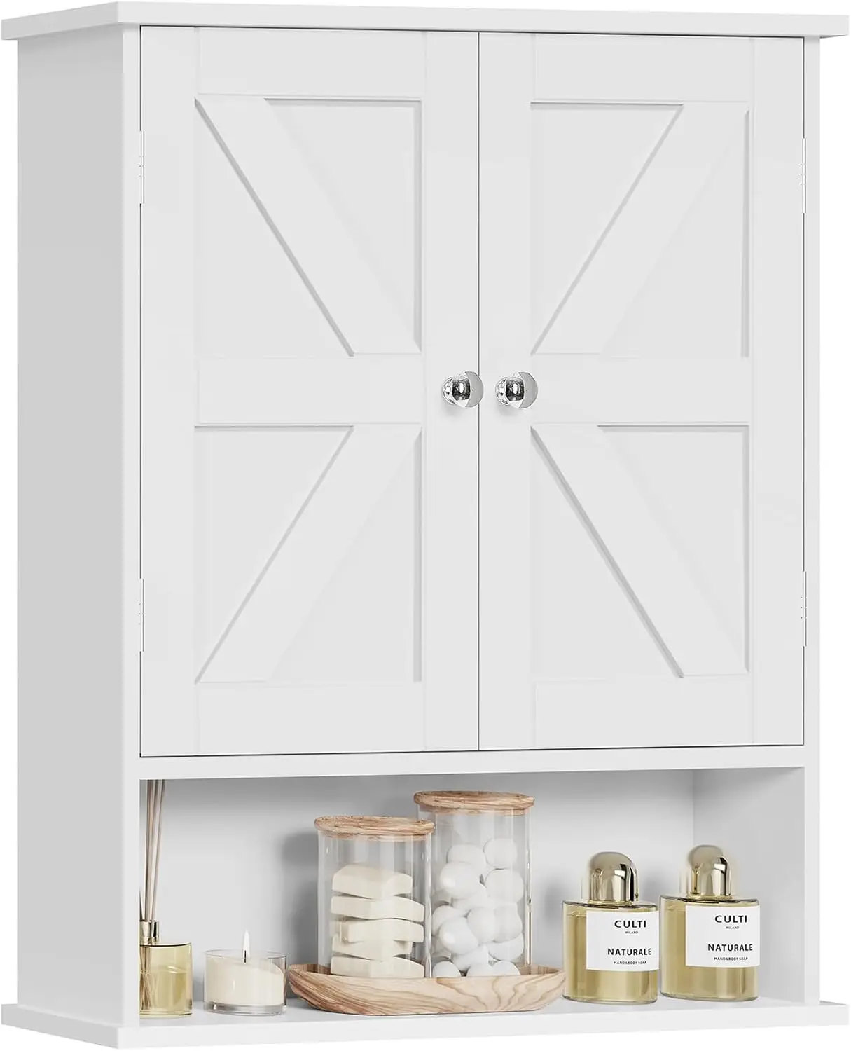 

Bathroom Wall Cabinet, Over Toilet Storage with Barn Doors & Adjustable Shelf, White 7.1"D x 15.4"W x 19.3"H
