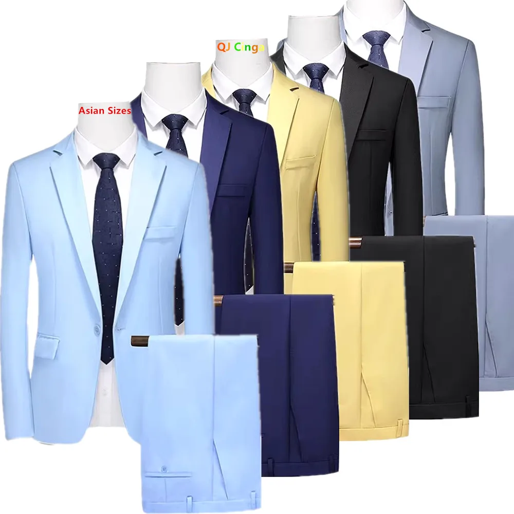 

2026 New Men's Lightweight Blue Two-Piece Suit Set, Featuring A Slim-fit Jacket in Asian Sizes Paired with Matching Trousers.
