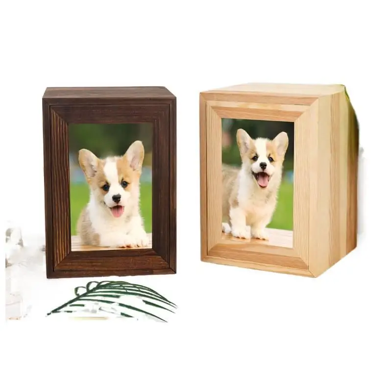 

Hot Sale Creative Pet Urn Memorial Collection Box Cat Dog Animal Wooden Case Can Hold Photos Animal Storage Gift