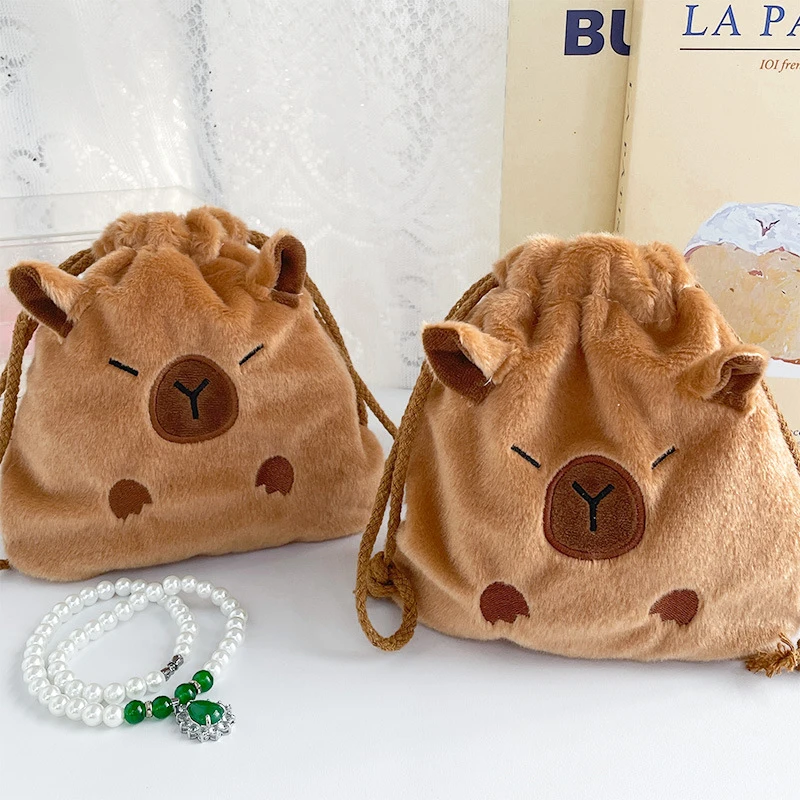 Sac de rangement portable Kawaii Capybara, proximité wstring, dessin animé mignon, poudres cosmétiques, grande capacité, sacs de rangement en peluche Capybara