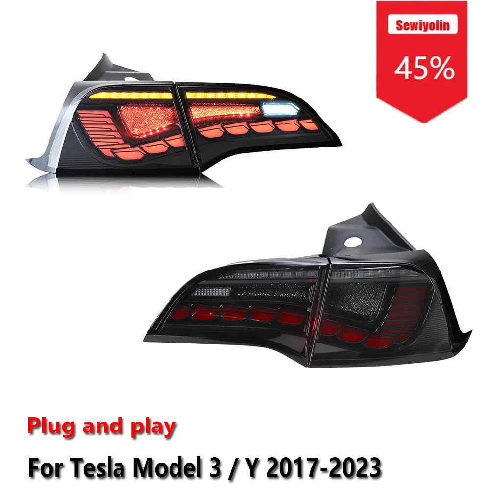 

Sewiyolin Car LED Tail Light Assemblies For Tesla Model 3 / Y 2017-2023 Auto Fog DRL Brake Turn Signal Lamp Plug and Play