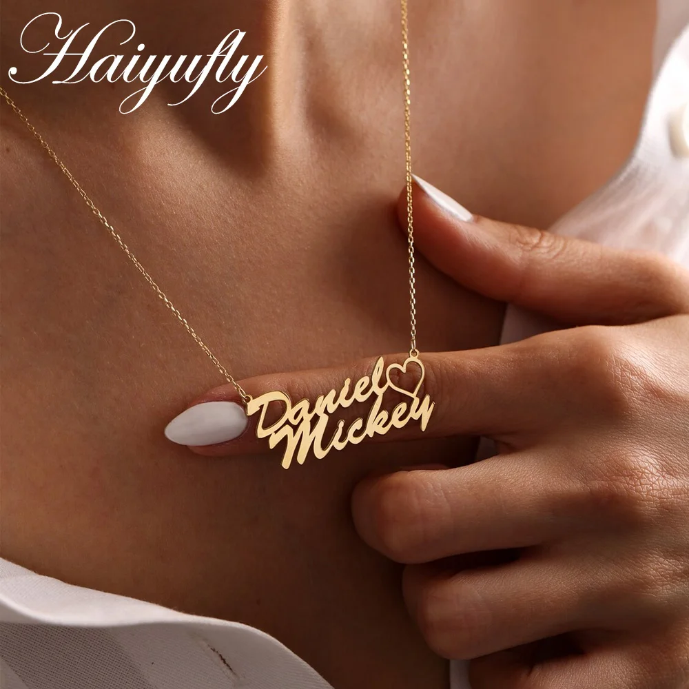 

Haiyufly Custom 2 Name Necklace with Heart for Women Stainless Steel Personalized Lovers Nameplate Jewelry Anniversary Gift