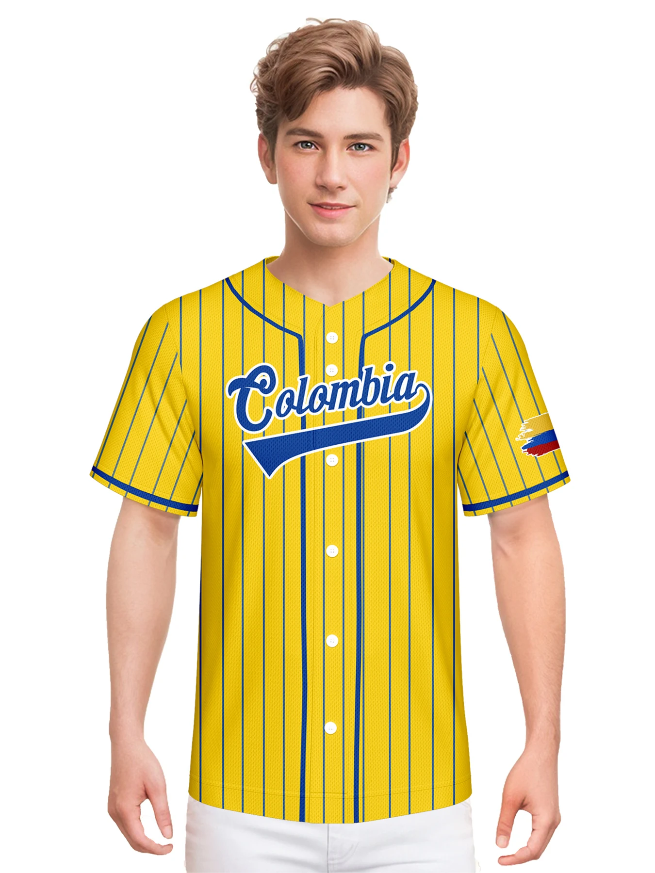 Personalized Colombia Baseball Jersey Custom Name Number Flag Inspired Button Down Baseball Shirt Sportwear for Men