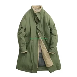 Winter Men's Jacket Japan Harajuku Retro Fake Two-piece Cotton Set Standing Collar Long Cotton Coat Oversized Solid Color Parkas