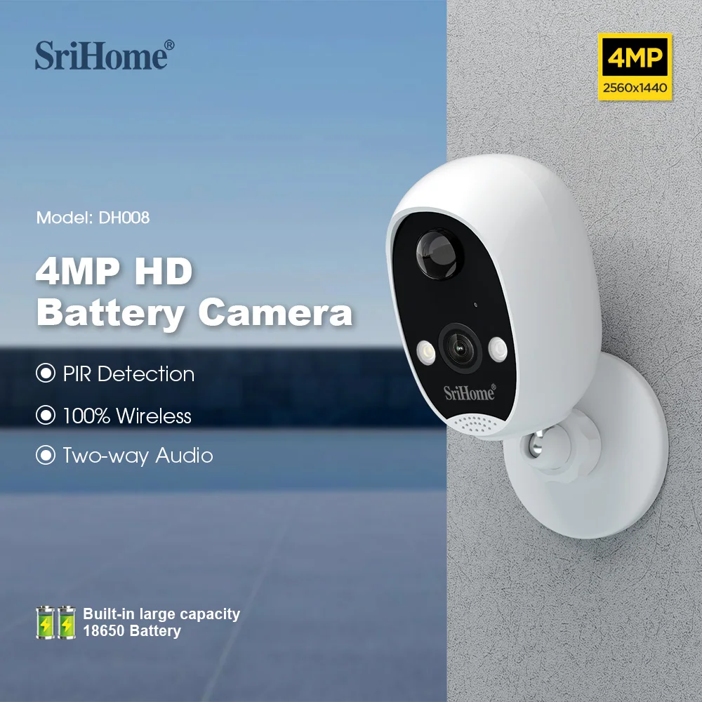 SriHome 4MP Indoor Smart Home Baby Monitor Camera Remote Camera Outdoor IP WIFI Power Battery Wireless Network Camera