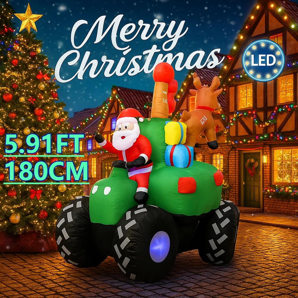 

5,91FT праздничный декор, надувная рождественская модель, Санта-Клаус на монстров-трайке, уличный декор для двора, украшения, подарки, светодиодные