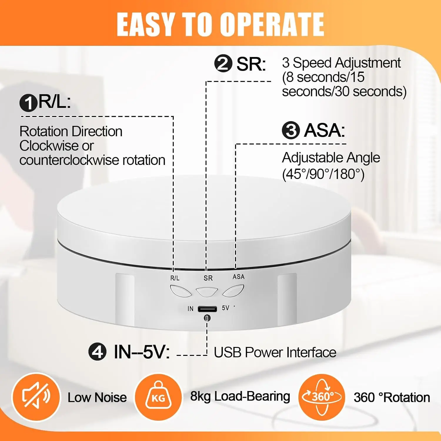 حامل شاشة دوار بمحرك 3 في 1، قرص دوار إلكتروني 360 درجة متوافق مع حامل عرض دوار مقاس 5.74/7.08/8.66 بوصة. (أبيض)