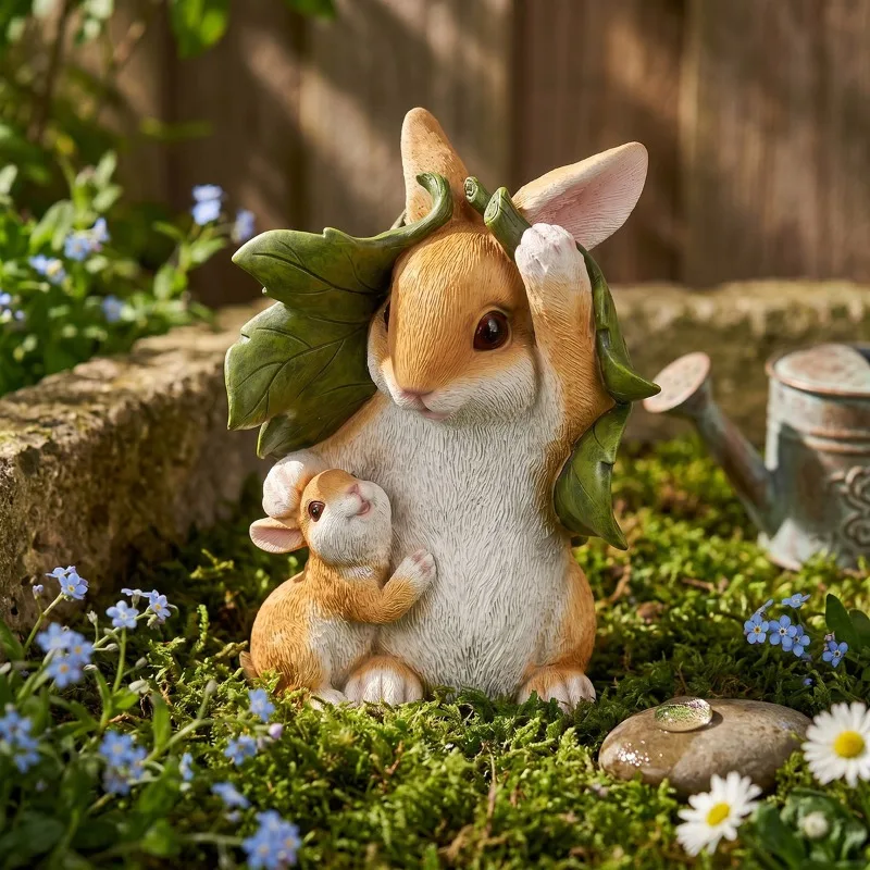 Mother and Child Rabbit Sculpture Resin Ornaments Outdoor Balcony Garden Animal Landscaping Display Crafts Garden Decoration