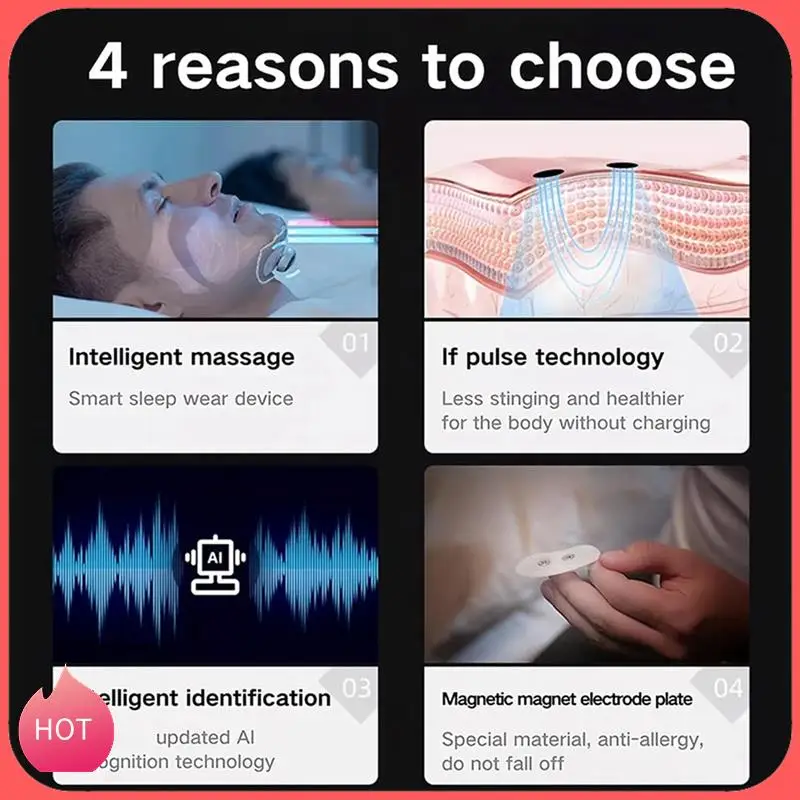 

HOT-устройства против храпа, пробка для храпа с улучшенным интеллектуальным массажем, легкая и удобная, регулируемая замена 6-режимной