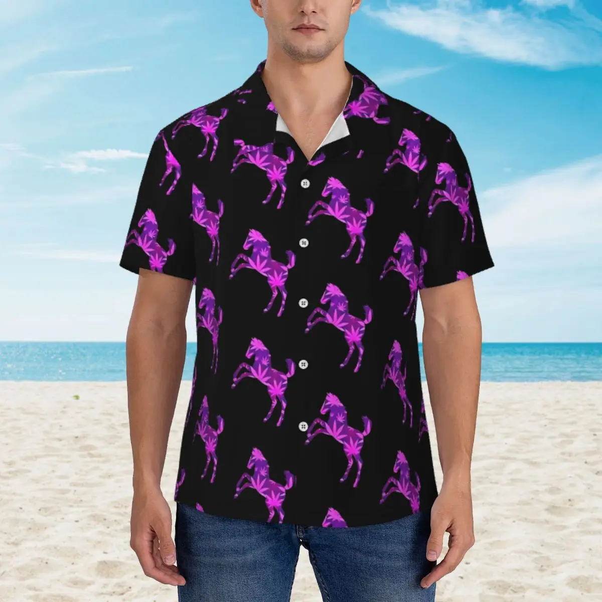 

Horse Psychedelic Beach Shirt Mens Cute Animal Casual Shirts Hawaii Short Sleeve Printed Vintage Oversize Blouses Birthday Gift