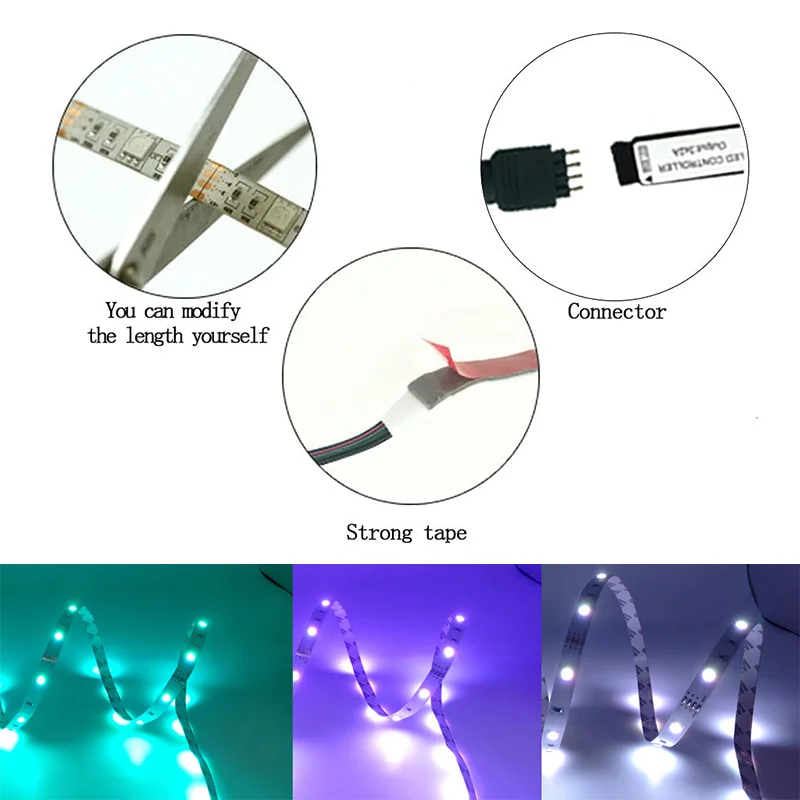 Bluetoothアプリケーション付きLEDストリップライト,リモコン付き,USB,rgb,5050,ウォーム,寝室,テレビ,壁,リビングルーム,パーティー用