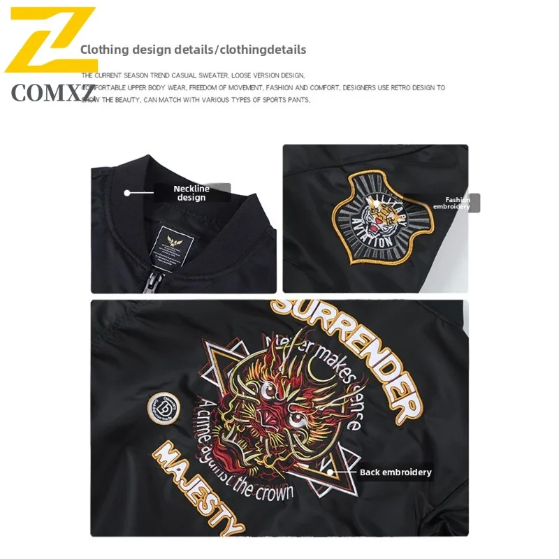 Mens MA1 Bomber Jacket Spring Autumn American Style Embroidered Baseball Coat Solid Color Sportswear Windproof Tactic Outerwear