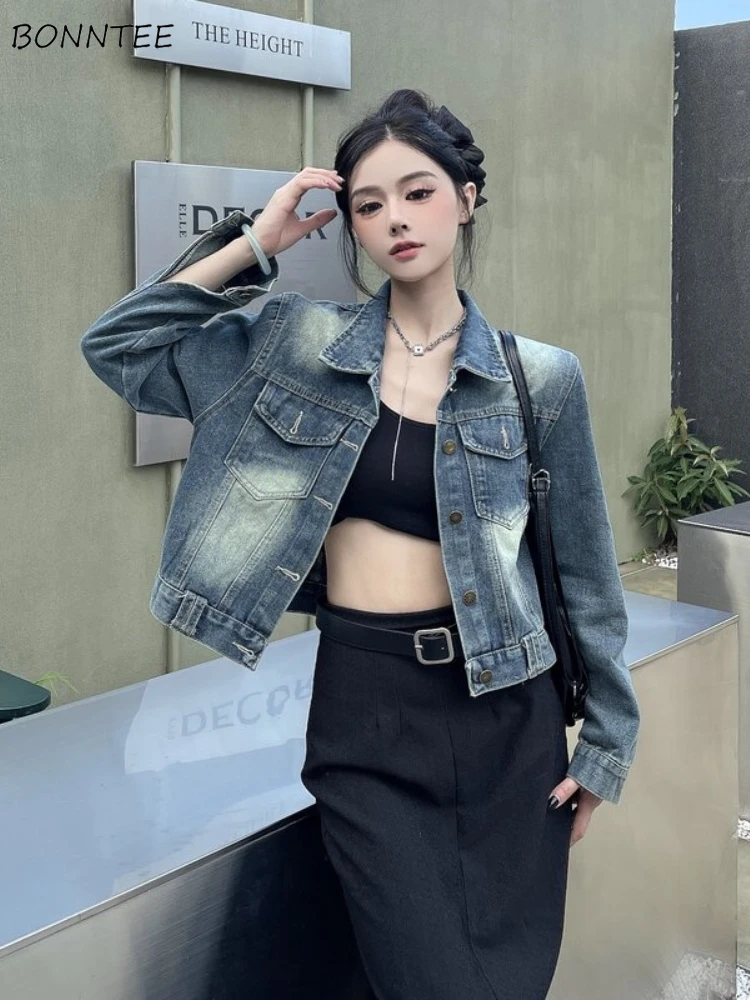 

Denim Jackets Women Spring Autumn Coat All-match Cleanfit Korean Fashion High Street Vintage Streetwear Casual Outwear Daily Ins