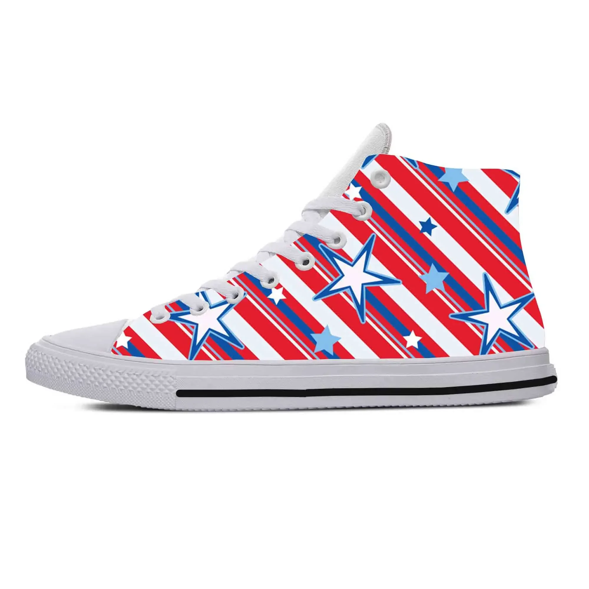 Sapatilhas respiráveis de impressão 3D para homens e mulheres, sapatos de pano casuais, bandeira americana, orgulho patriótico dos EUA, top alto, confortável