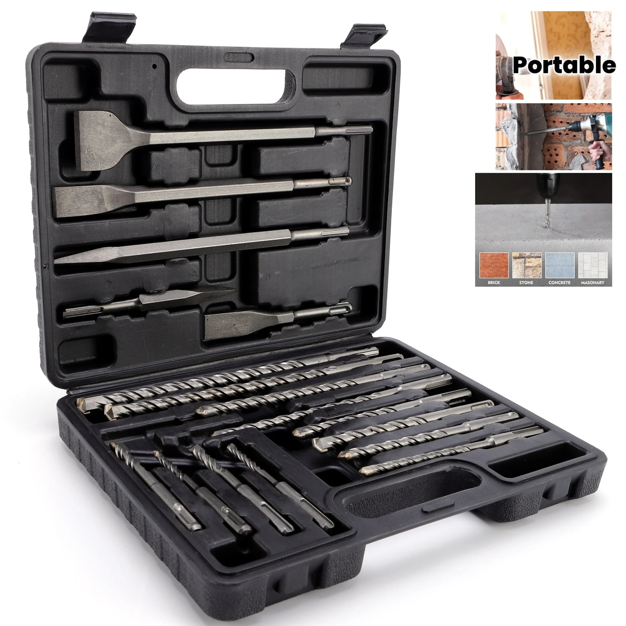

17-Piece Drill & Chisel Set | Carbide-Tipped for Concrete & Masonry