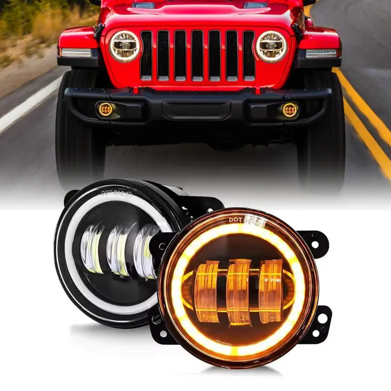 

1/2pcs 60W 4 Inch LED Fog Lights With White Halo Ring DRL Amber Turn Signal Lamp 12V For Jeep Wrangler JK TJ LJ Dodge Chrysler