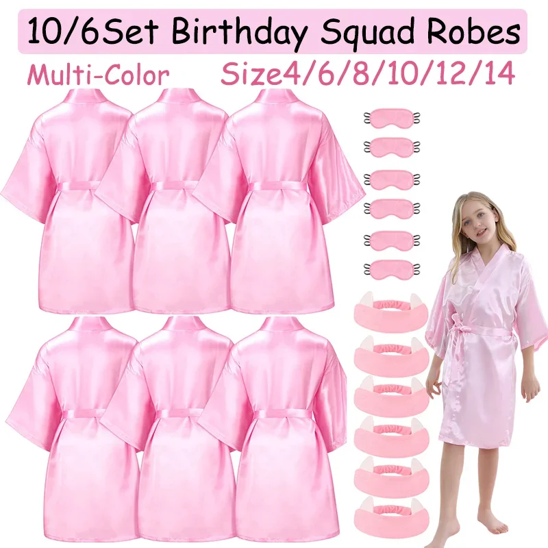 10/6Packs Girls Queen Robe Set Soft Silk Satin Kimono Bathrobes with Blindfold Headband for Spa Party Birthday Squad