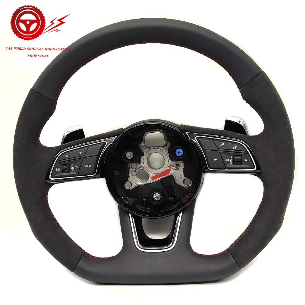 Flip Fur Red Line Multifunctional Flat Bottomed Sports Steering Wheel,For Audi A3 A4 B9 A5 S3 S4 S5