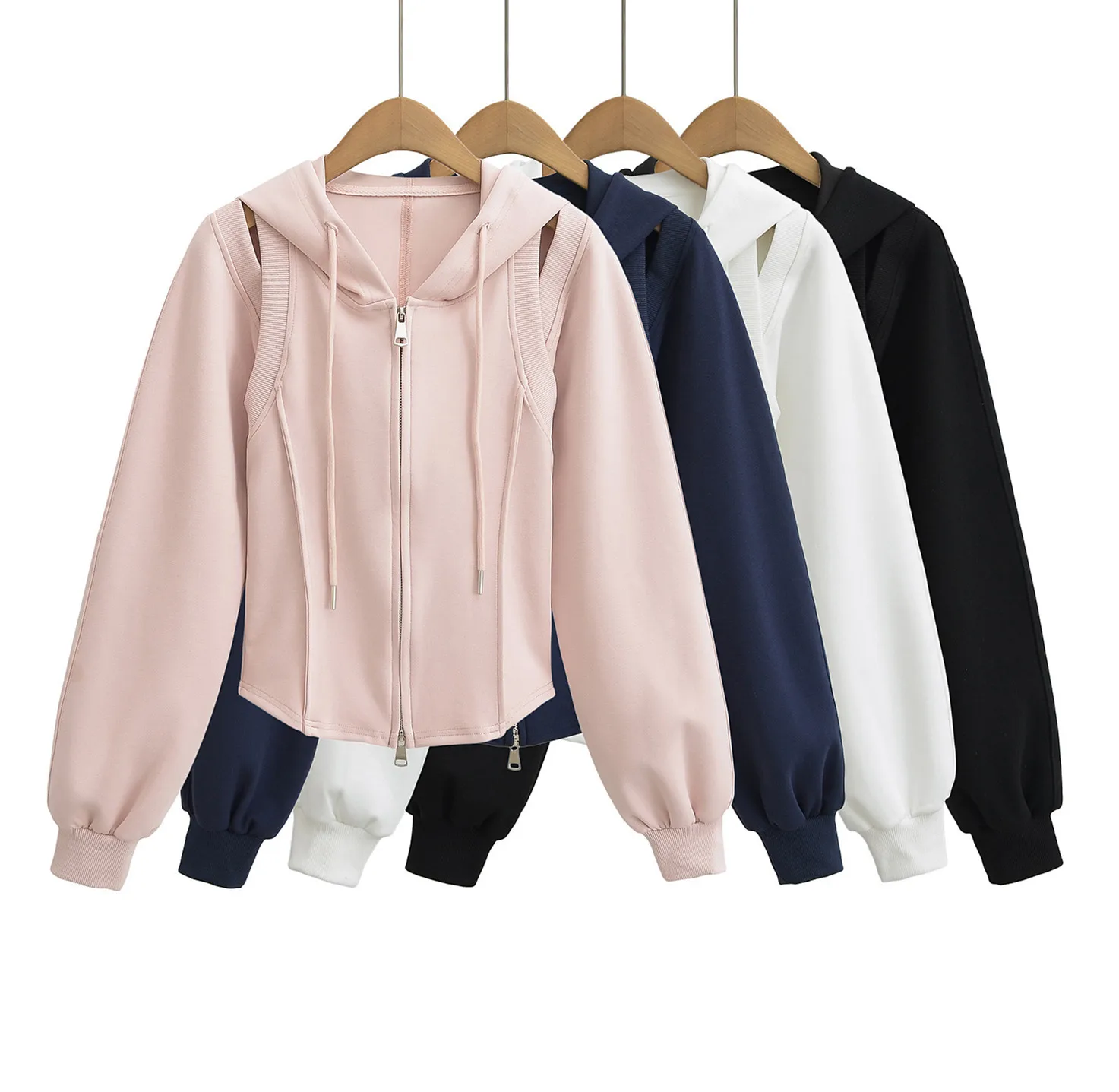 1/2PCS 2024 Autumn Pure Desire High Waist Leisure Sports Hollow Skirt Hoodie Drawstring Hoodie Two Piece Set