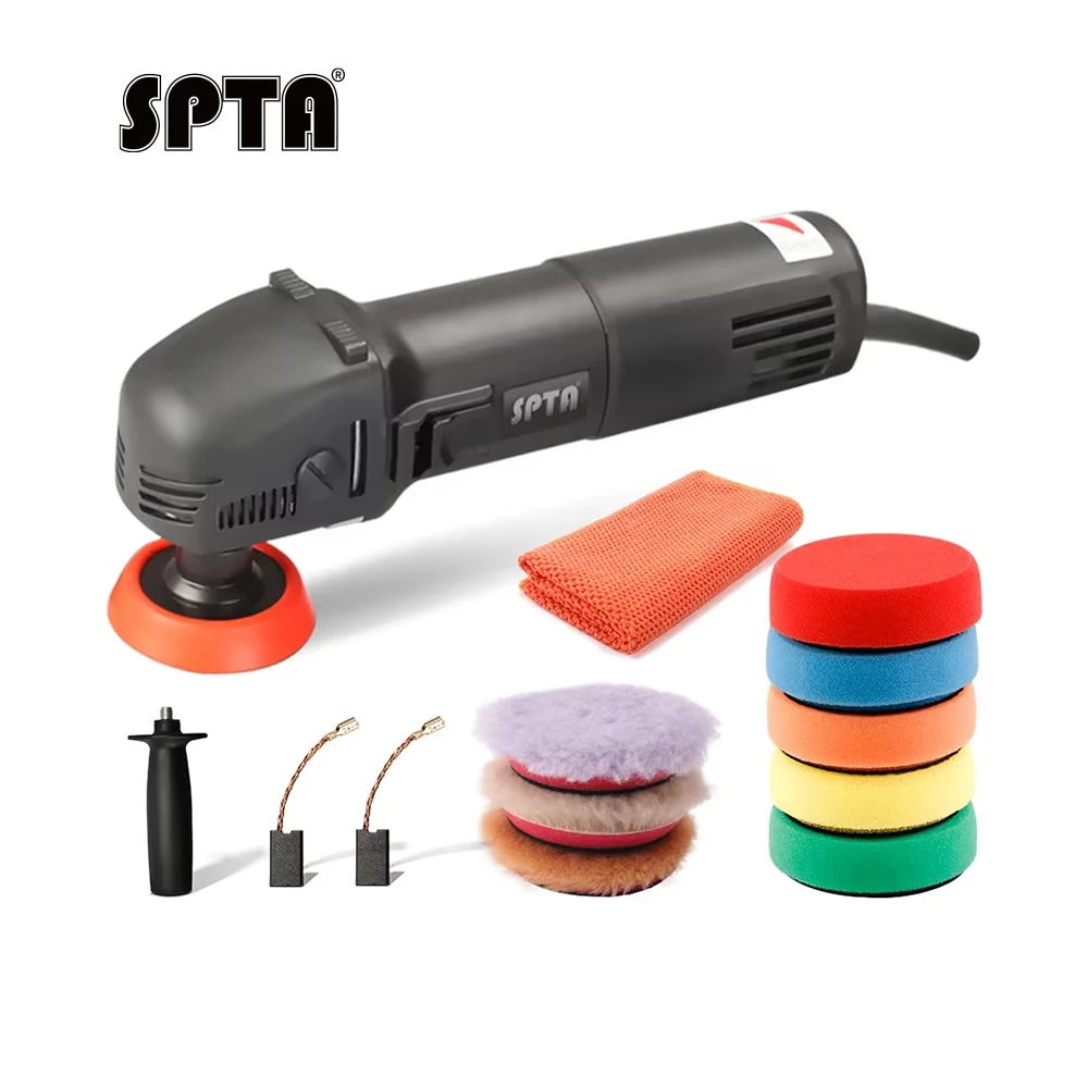 SPTA Mini Polishing Machine Buffer Rotary Polisher M14 Thread with 5Pcs Spopng Pads & 3Pcs Wool Pads For Car Detailing Polishing