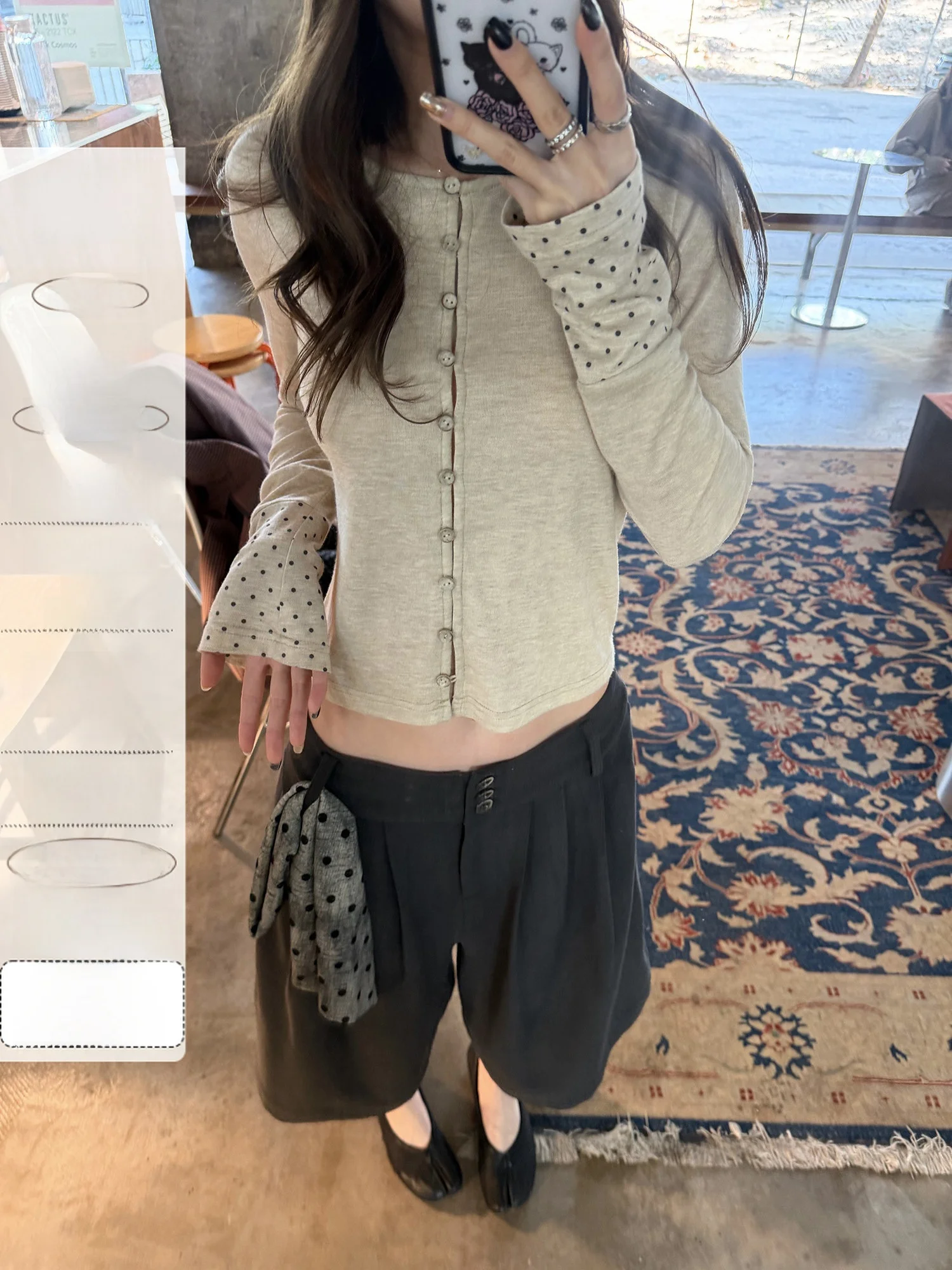 

Женский вязаный кардиган LelyMooch с рукавами-колокол и пуговицами, с вставками в горошек, из полиэстера