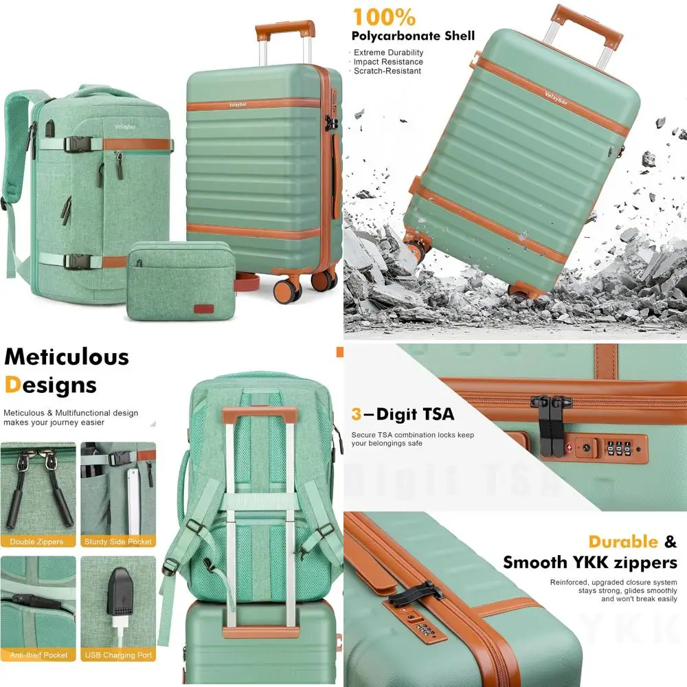 

3 Piece Spinner Luggage Set - Lightweight Hardside Suitcase with TSA Lock, YKK Zippers, 20 Inch Carry-On Travel Set