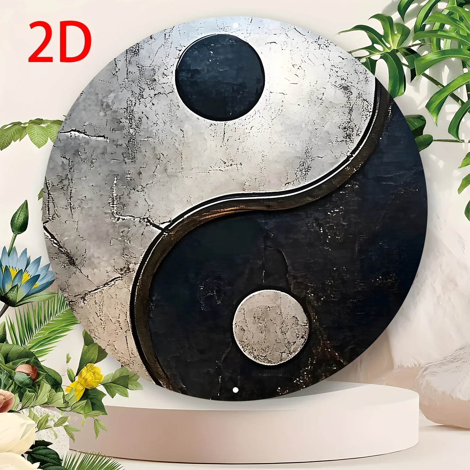 2D-Flach - 1 Stück 2D-Flach bedrucktes Metallschild mit Yin-Yang-Design, Maße 20,32 x 20,32 cm, perfekt zur Dekoration von Vario.