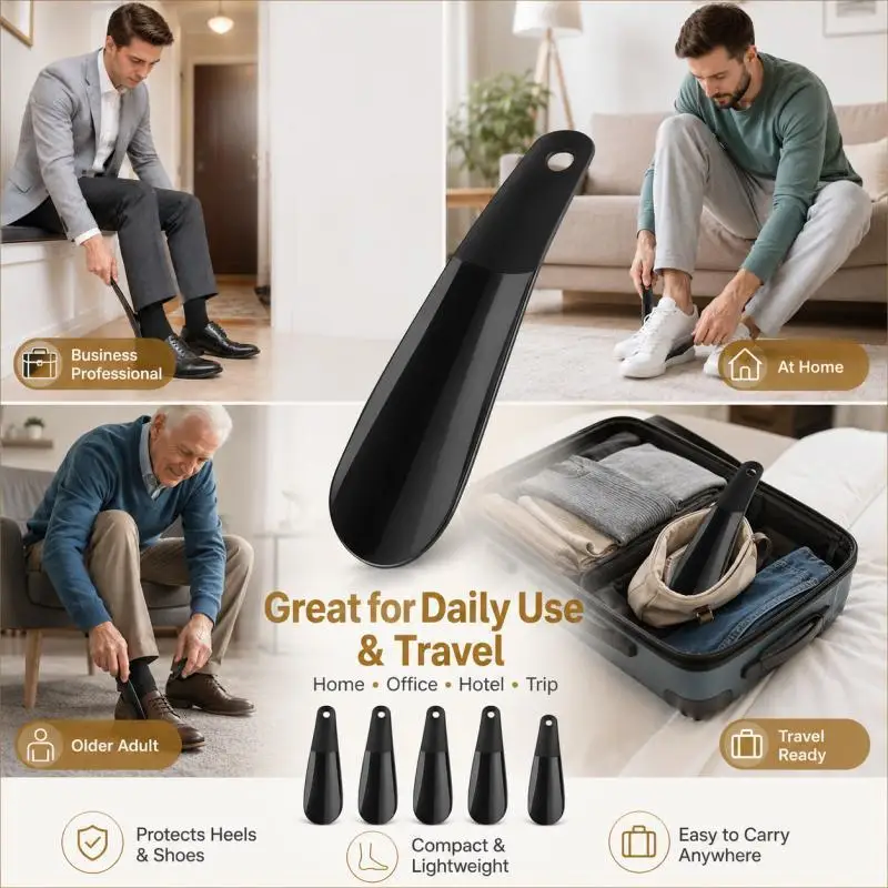 Set mit 5 Mini-Schuhlöffeln - Tragbare 16cm schwarze Schuhlöffel für einfaches Anziehen zu Hause, bei der Arbeit oder auf Reisen – Detail 7