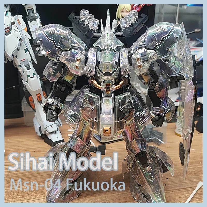 

Sazabi Rg 1/144 Msn-04 Fukuoka Sihai Модель Цвет Прозрачная версия Сборка Модель Комплект Фигурки Робот Пластиковые Подарки