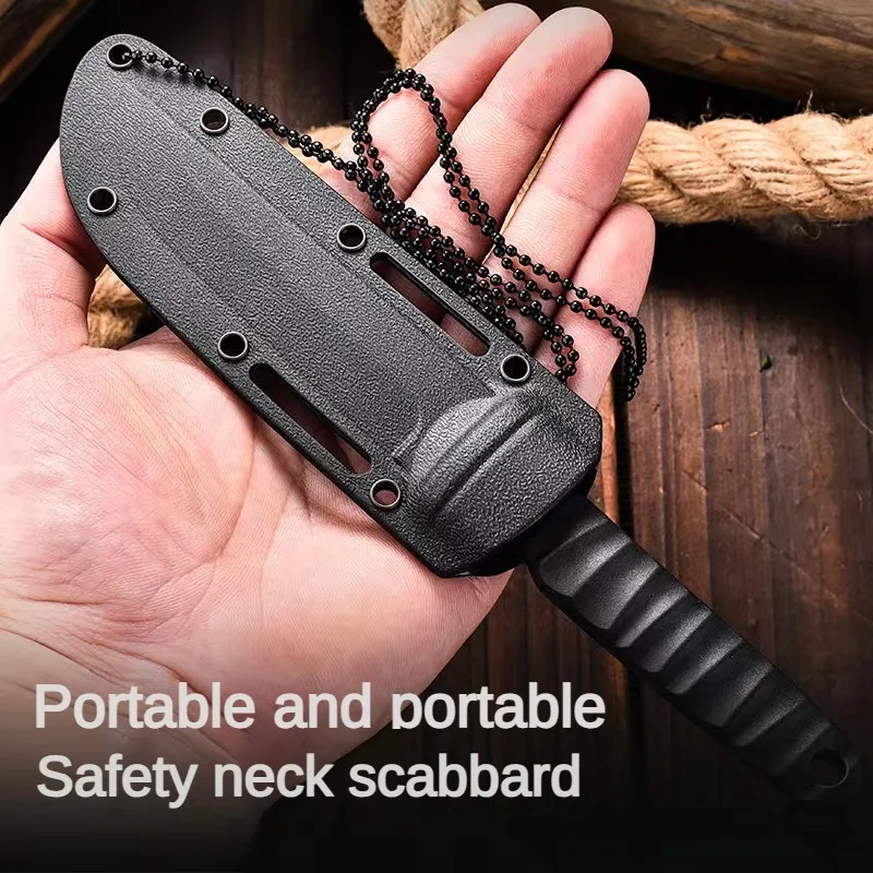 Outdoor survival portable knife, high hardness self-defense knife, portable small straight knife with sheath, hanging chain