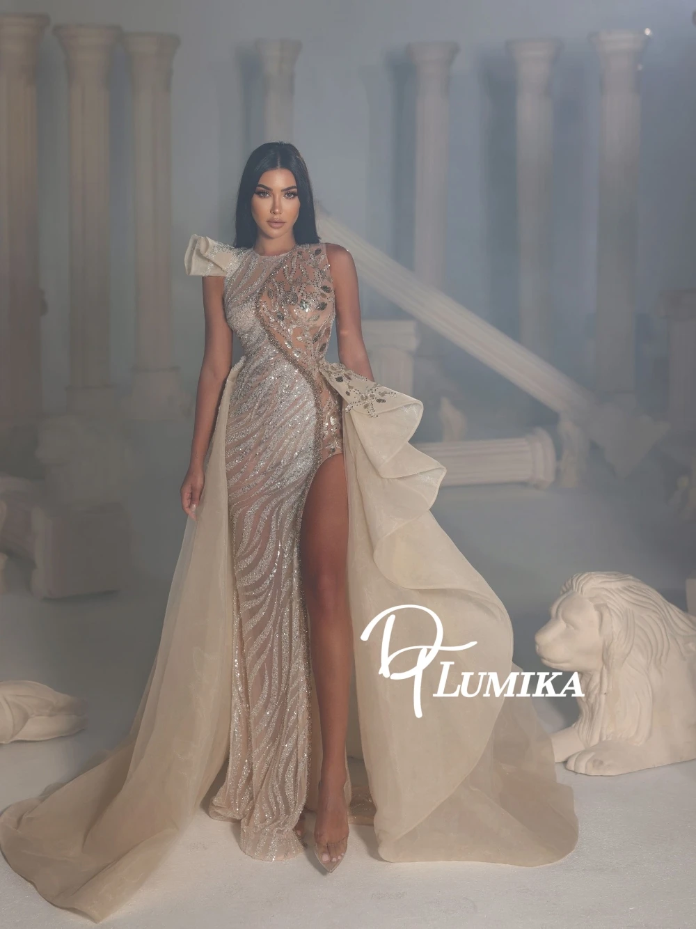 

Новое блестящее шикарное вечернее платье с пайетками, сексуальное прозрачное вечернее платье с высоким разрезом и рюшами, вечернее платье для выпускного вечера со шлейфом, привлекательная одежда для красной дорожки