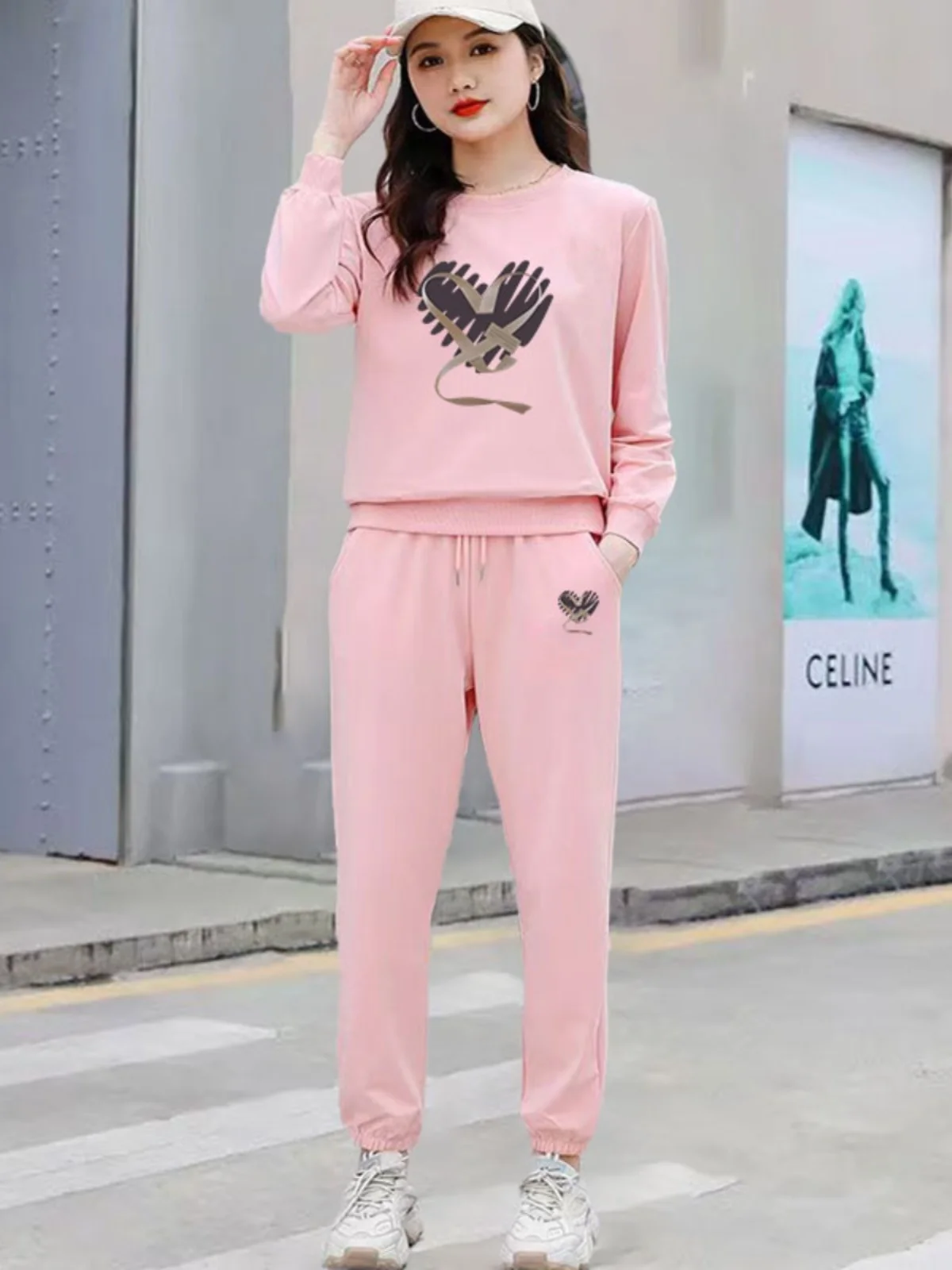 

Spring Autumn Versatile Street Style Slim Fit Long Sleeve Hoodie And Leggings Running Sportswear Two Piece Set Women