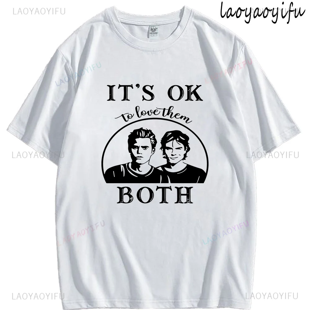 Vintage T Shirt Men Women It's Ok To Love Them Both Print Tops Classic Tvshow Portrait Graphic T Shirts Cotton Tee Streetwear