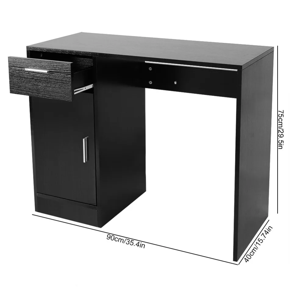 Black Computer Desk PC Laptop Table Study Workstation Home Office w/Drawer Furniture Particle Board 35.4