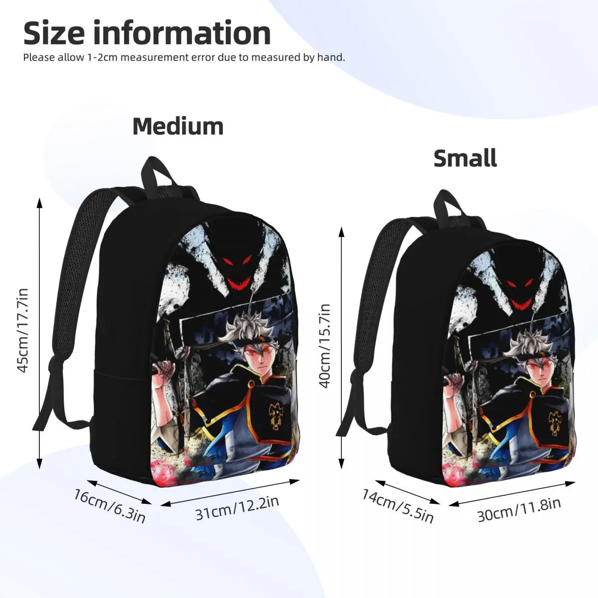 Mochila Black-Clovers para hombre y mujer, morral fresco de lona para estudiantes, senderismo, viaje, aventura, fantasía, Anime oscuro, portátil, al aire libre