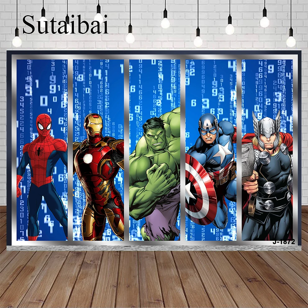 Cartoon The Avengers Superhero Spiderman Photography Background for Boys Birthday Party Studio Booth Props Backdrop Supplies