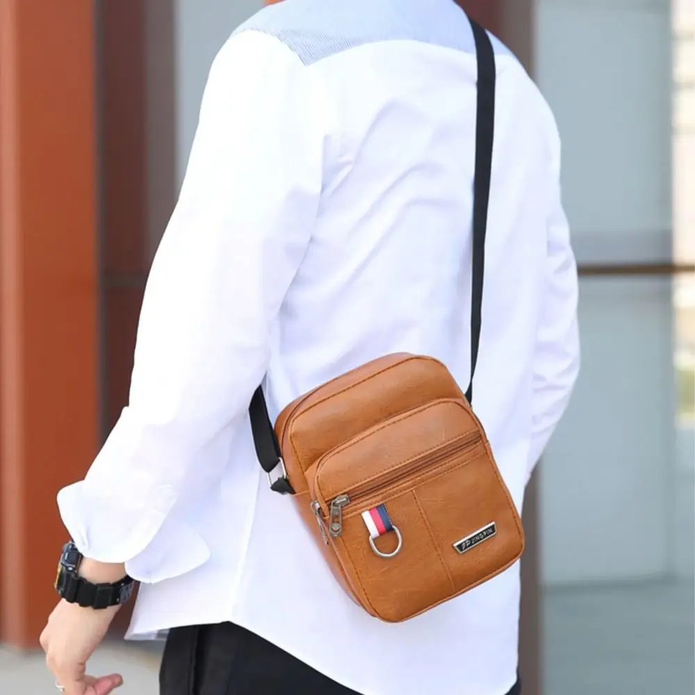 Multifunctional PU Leather Men's Bag Casual Waterproof Brown Black Shoulder Messenger Bags Large Capacity Crossbody Bag Men
