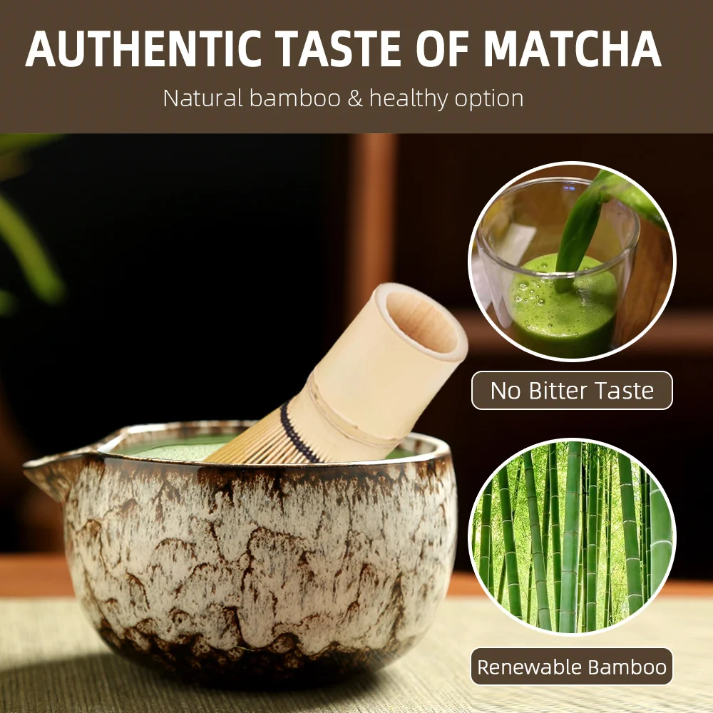 6pcs/Set Japanese Matcha Tea Set Iced Matcha Kit Bamboo Whisk Teaspoon Tea Sets Matcha Bowl Matcha Whisk Holder Tea-Making Tools