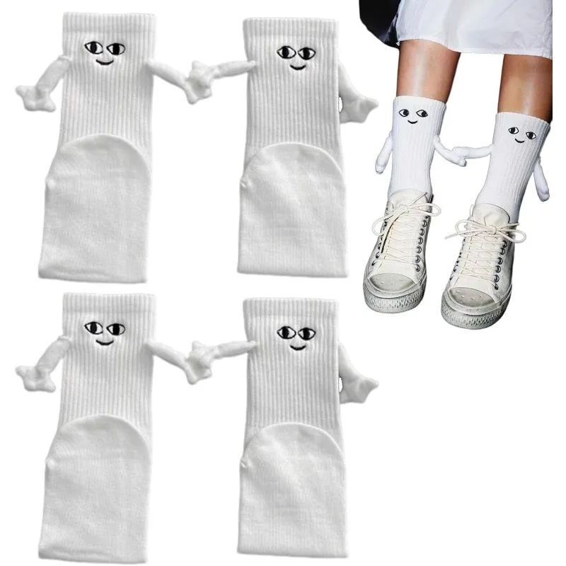 

4 пары 3D кукольных носков для пар, пара носков с руками, носки дружбы, магнит, милые носки средней длины с лицом, подарки для женщин и мужчин