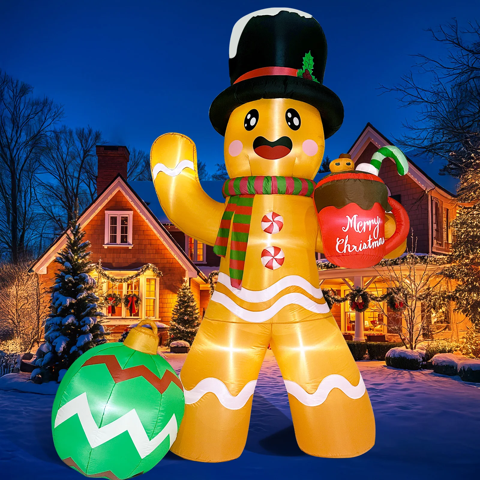 14FT Christmas Inflatable Outdoor Decoration Gingerbread Man, Giant Christmas Inflatables Gingerbread Christmas Decorations