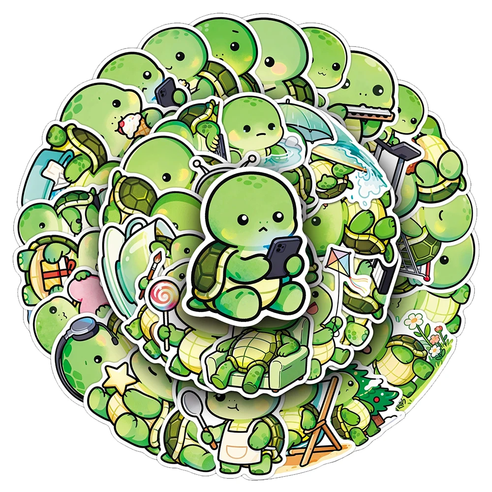 สติกเกอร์ลายเต่าน้อยสีเขียวน่ารัก 10/30/50 ชิ้น สติกเกอร์การ์ตูนตลกๆ สำหรับตกแต่งสมุดภาพ แล็ปท็อป สติกเกอร์คาวาอี้สำหรับเป็นของขวัญ