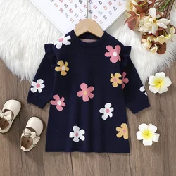 Baby Sweaters Dress Long Sleeve Autumn Infant Girls Skirt Knitted Newbron Children Clothing Fashion Ruffles Cute Cartoon Florals