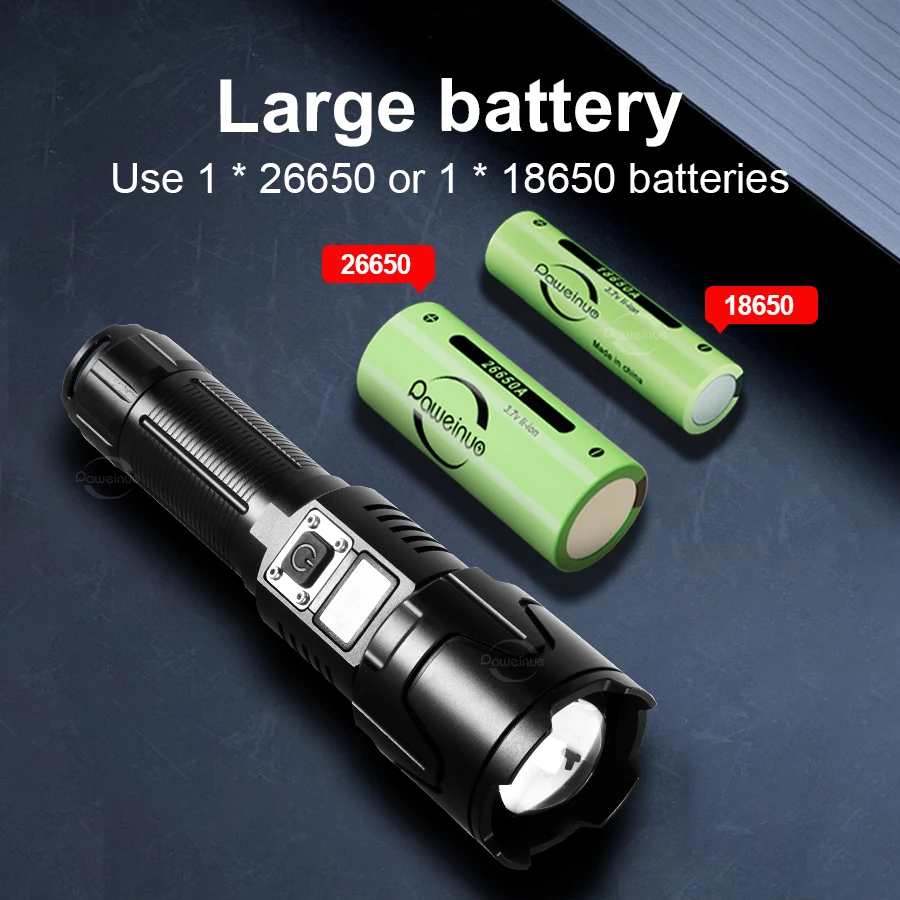 Most Powerful Long Shot LED Flashlight Zoomable Tactical Torch 18650 26650 Battery High Power Lamp Lantern Digital Power Display